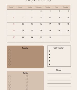 August 2023 calendar planner hybrid